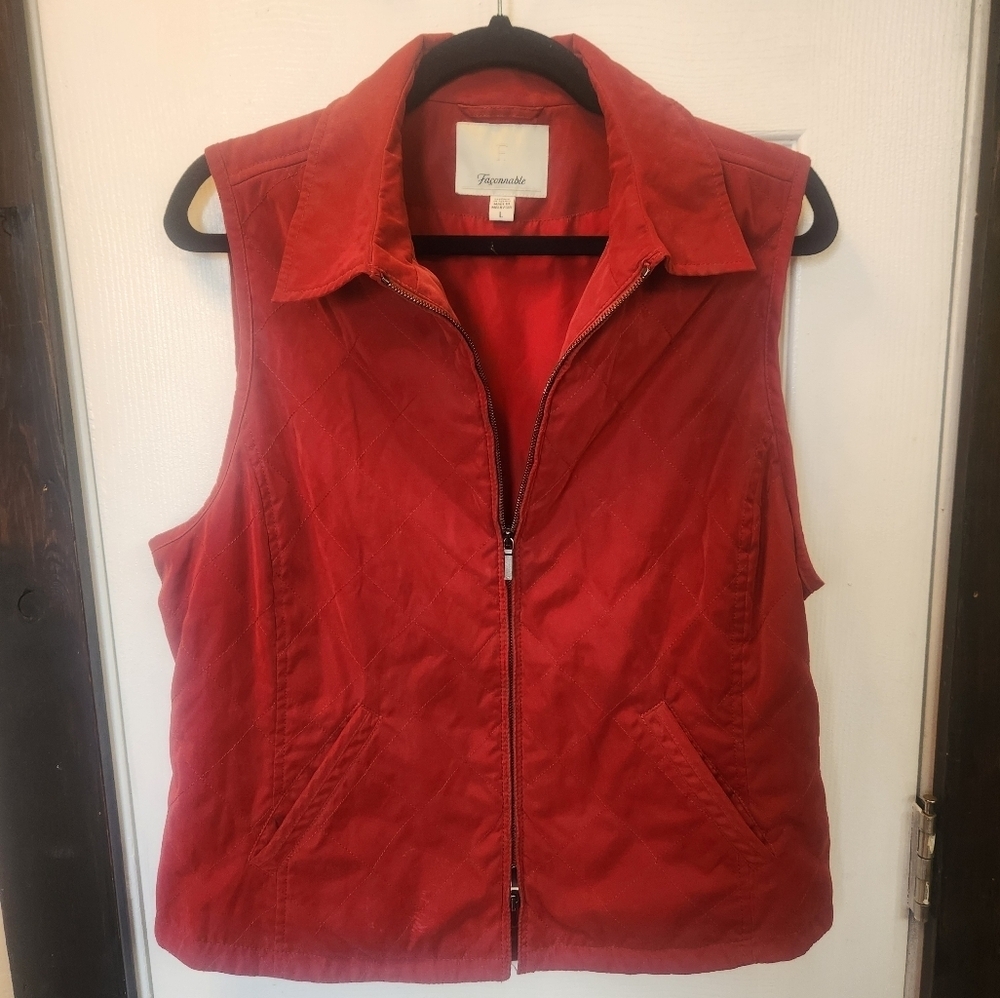 Faconnable Red Suede Quilted Vest Size Large Fall